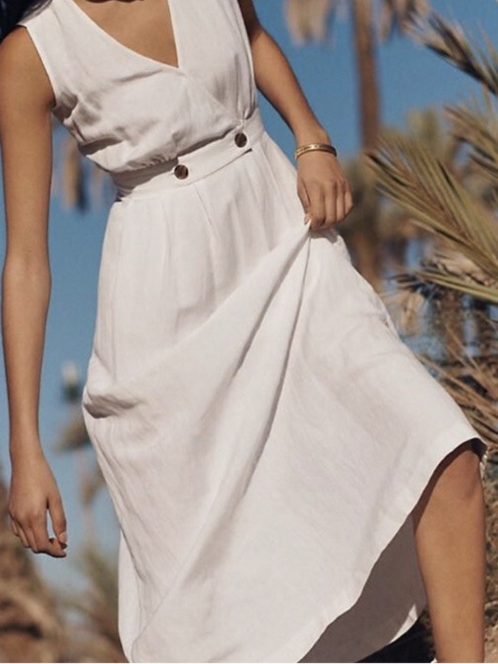 Madewell White Button-Waist Midi Dress